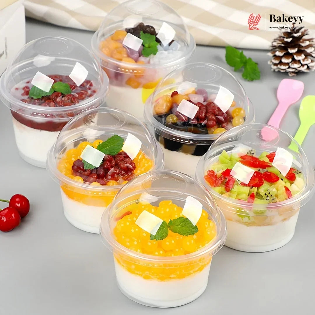 200 ml | Clear PET Dome Dessert Box with Lid | Transparent Food Packaging Box | Pack of 100