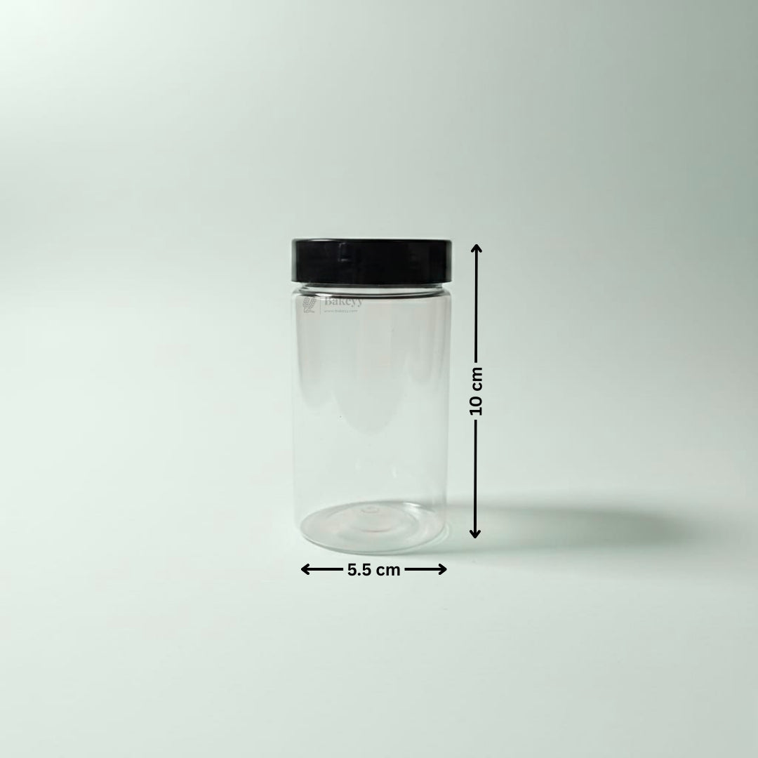 Clear Plastic Storage Jars with 53 mm Screw Lid | PET Jar With Black Lid | Multiple Sizes Available | Pack of 12