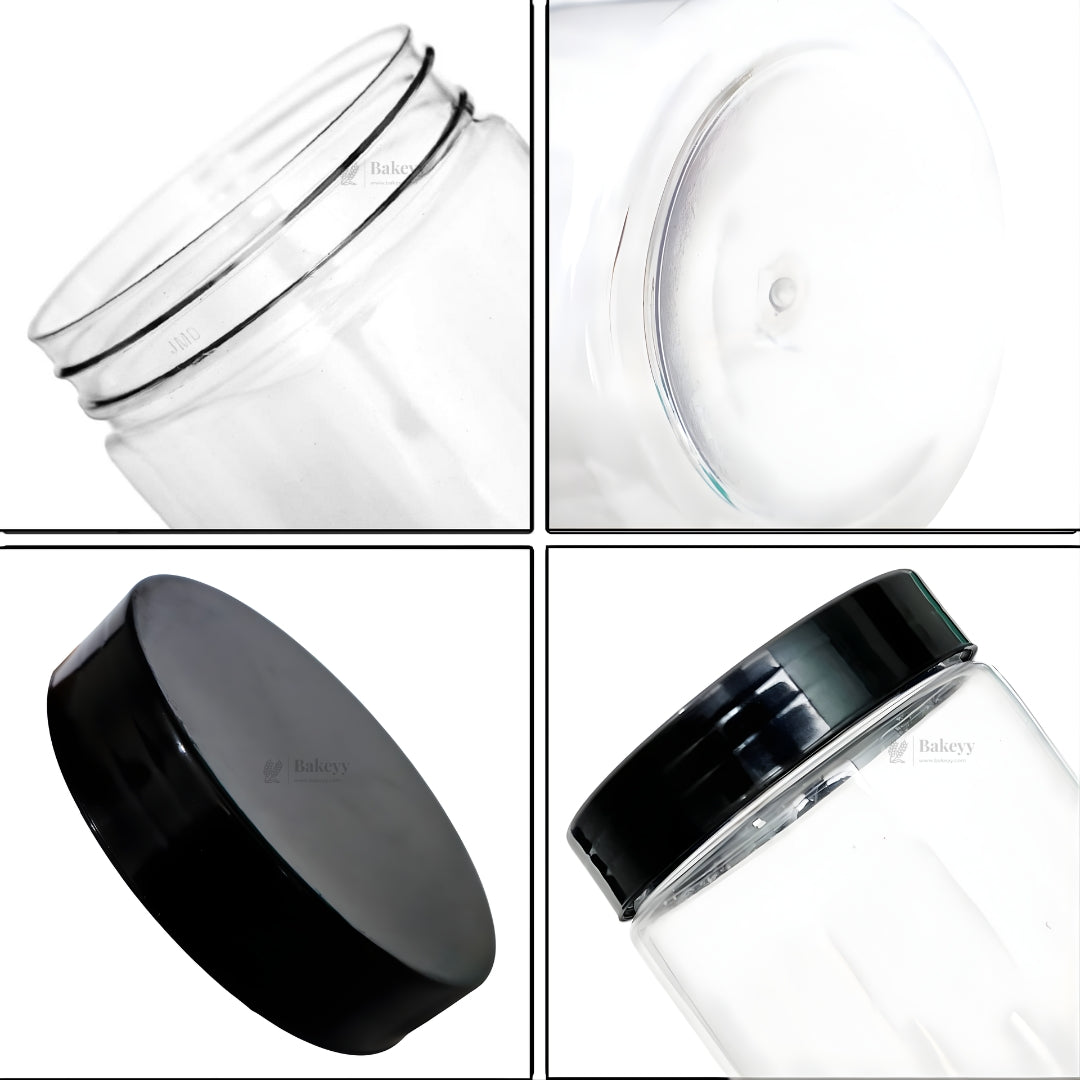 Clear Plastic Storage Jars with 53 mm Screw Lid | PET Jar With Black Lid | Multiple Sizes Available | Pack of 12