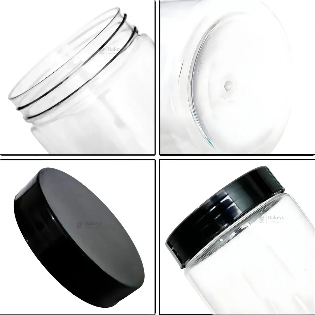 Clear Plastic Storage Jars with 96 mm Screw Lid | PET Jar With Black Lid | Multiple Sizes Available | Pack of 12