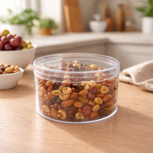 ClearRoundPlasticCookieJarwithLidTransparentFoodStorageContainerforCookies_Chocolates_DryFruits_4_78246e85-cc63-4de4-a52c-73b35b8e3717 - Bakeyy.com