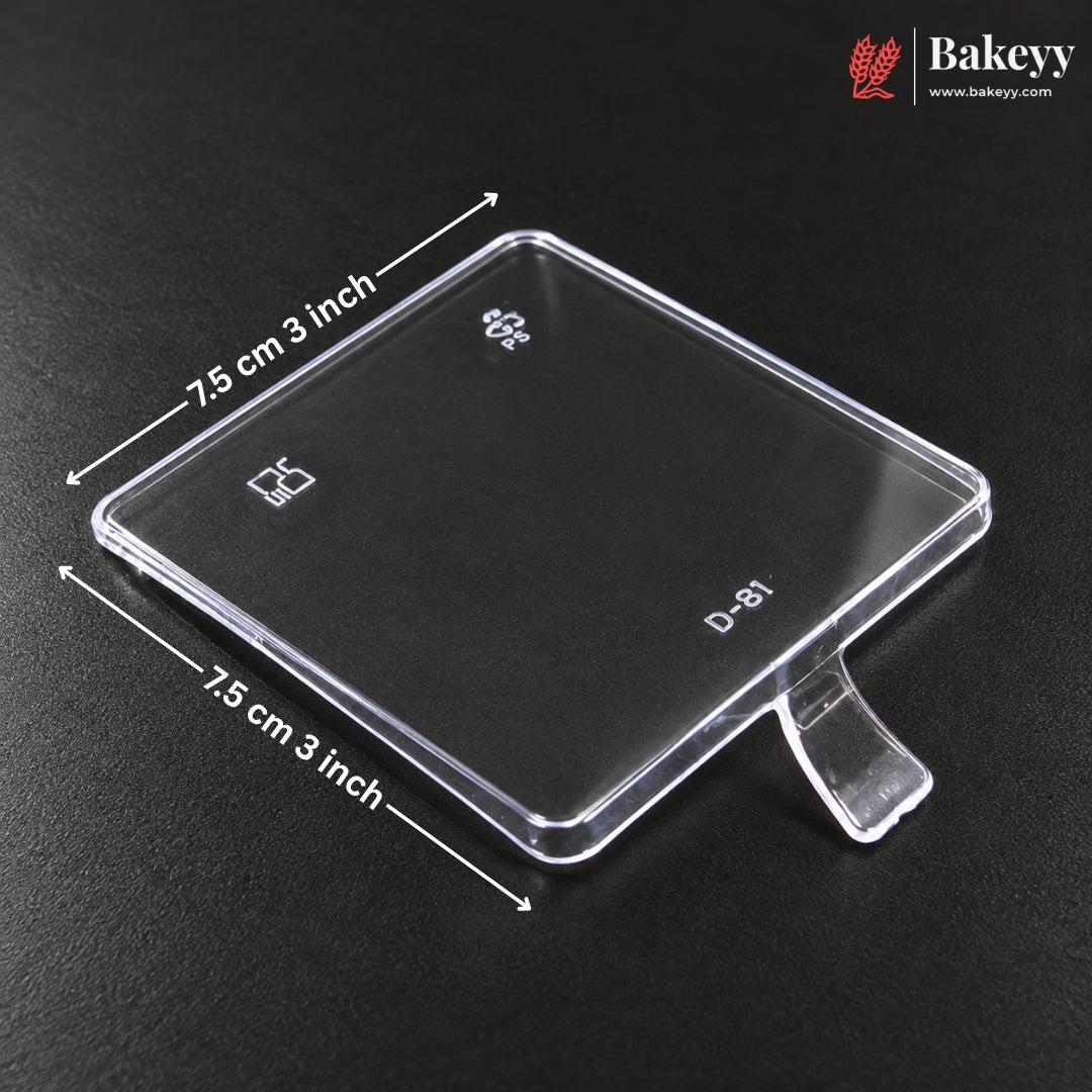D-81 | Clear Acrylic Square Dessert Lid with Handle | Pack of 300