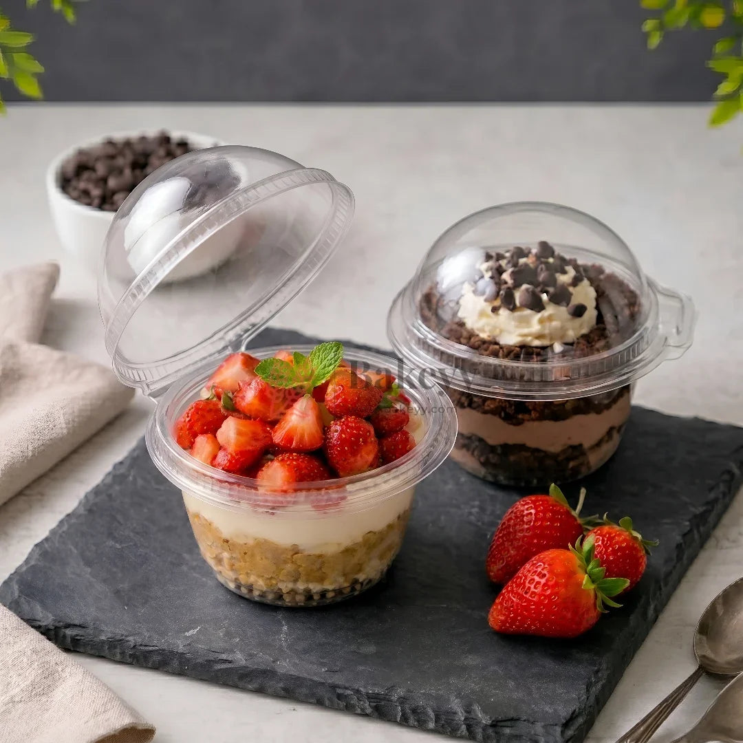 Round Clear PET Container with Attached Dome Lid | Cupcake and Dessert box | Disposable Food Packaging Box | Pack of 50