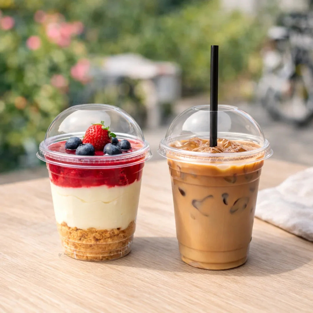 350 ml & 500ml Clear Plastic Dome Lid Cup | 2 Capacity Options | Transparent Disposable Beverage Cup | Pack of 50