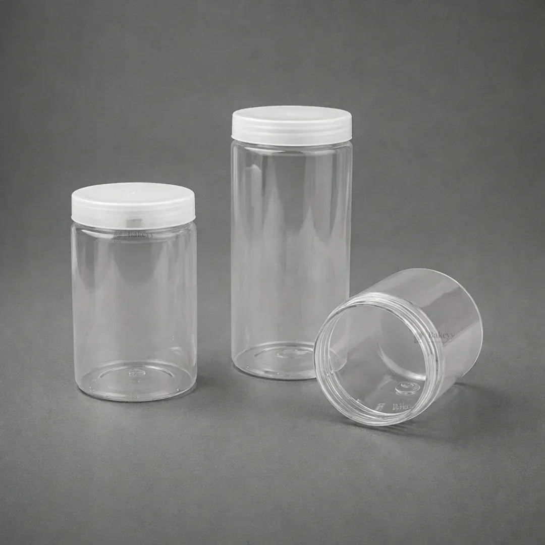 Clear Plastic Storage Jars with 83 mm Screw Lid | PET Jar With transparent Lid | Multiple Sizes Available | Pack of 12 - Bakeyy.com - India - Clear Plastic Storage Jars with 83 mm Screw Lid | PET Jar With transparent Lid | Multiple Sizes Available | Pack of 12 - 350ml 324.00