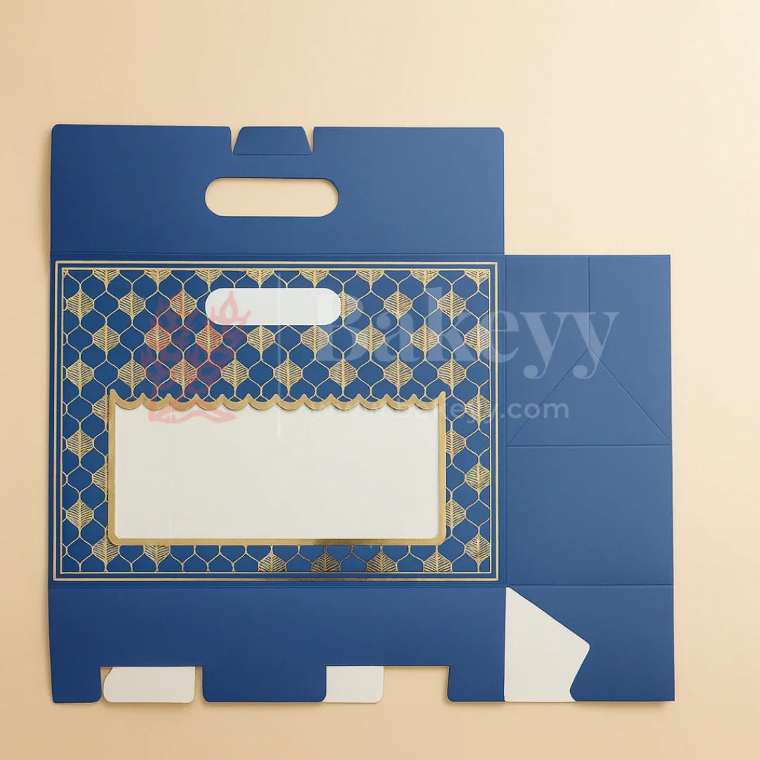 10x4x8 Inch | Royal Blue & Gold Window Gift Box with Handle | Luxury Festive Hamper Packaging | Pack of 10 - Bakeyy.com - India - 10x4x8 Inch | Royal Blue & Gold Window Gift Box with Handle | Luxury Festive Hamper Packaging | Pack of 10 - Default Title