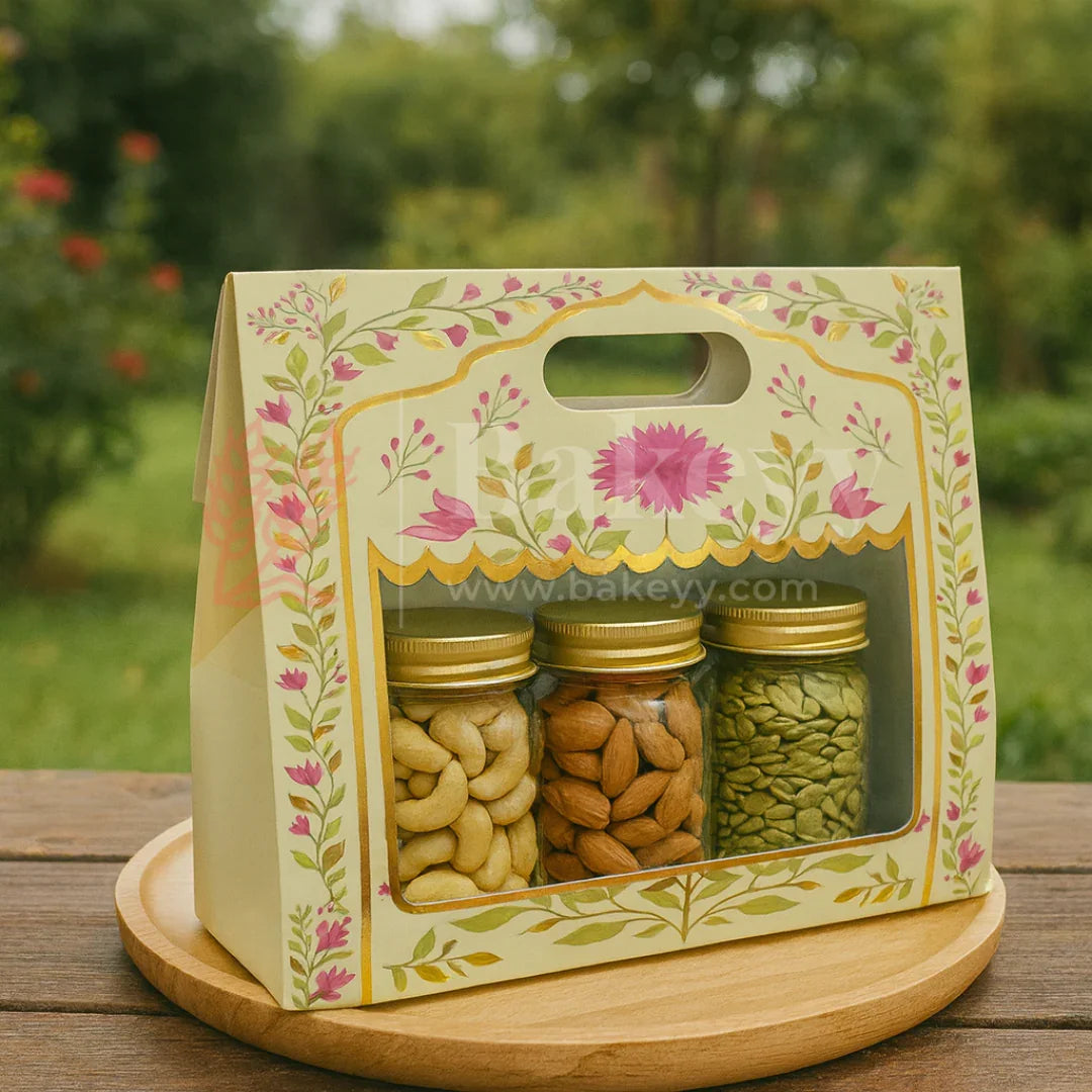 10x4x8 Inch | Pink Floral Window Gift Box with Handle | Luxury Festive Hamper Packaging | Pack of 10 - Bakeyy.com - India - 10x4x8 Inch | Pink Floral Window Gift Box with Handle | Luxury Festive Hamper Packaging | Pack of 10 - Default Title