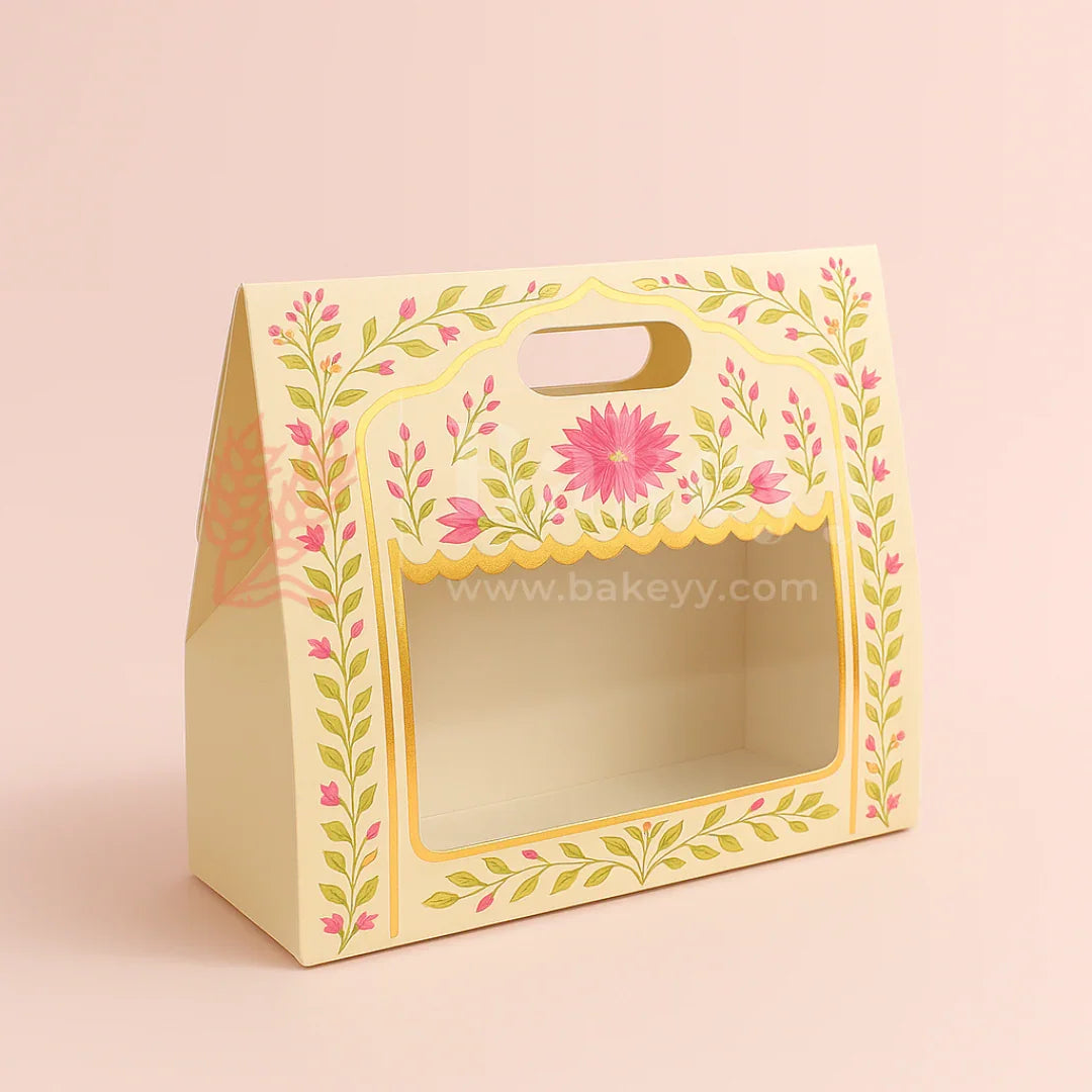 10x4x8 Inch | Pink Floral Window Gift Box with Handle | Luxury Festive Hamper Packaging | Pack of 10 - Bakeyy.com - India - 10x4x8 Inch | Pink Floral Window Gift Box with Handle | Luxury Festive Hamper Packaging | Pack of 10 - Default Title
