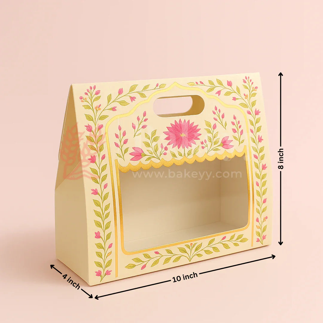10x4x8 Inch | Pink Floral Window Gift Box with Handle | Luxury Festive Hamper Packaging | Pack of 10 - Bakeyy.com - India - 10x4x8 Inch | Pink Floral Window Gift Box with Handle | Luxury Festive Hamper Packaging | Pack of 10 - Default Title