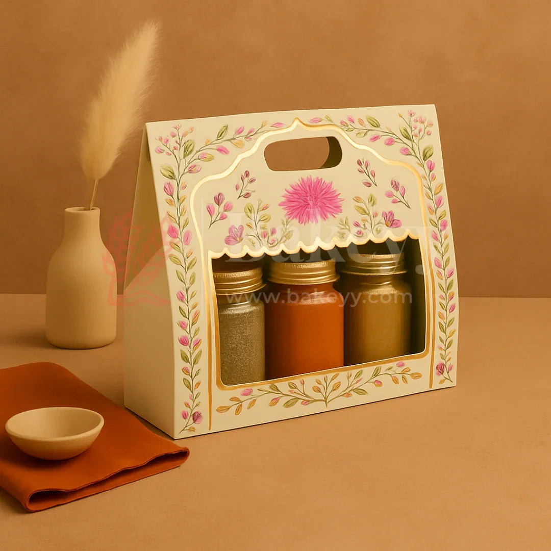 10x4x8 Inch | Pink Floral Window Gift Box with Handle | Luxury Festive Hamper Packaging | Pack of 10 - Bakeyy.com - India - 10x4x8 Inch | Pink Floral Window Gift Box with Handle | Luxury Festive Hamper Packaging | Pack of 10 - Default Title