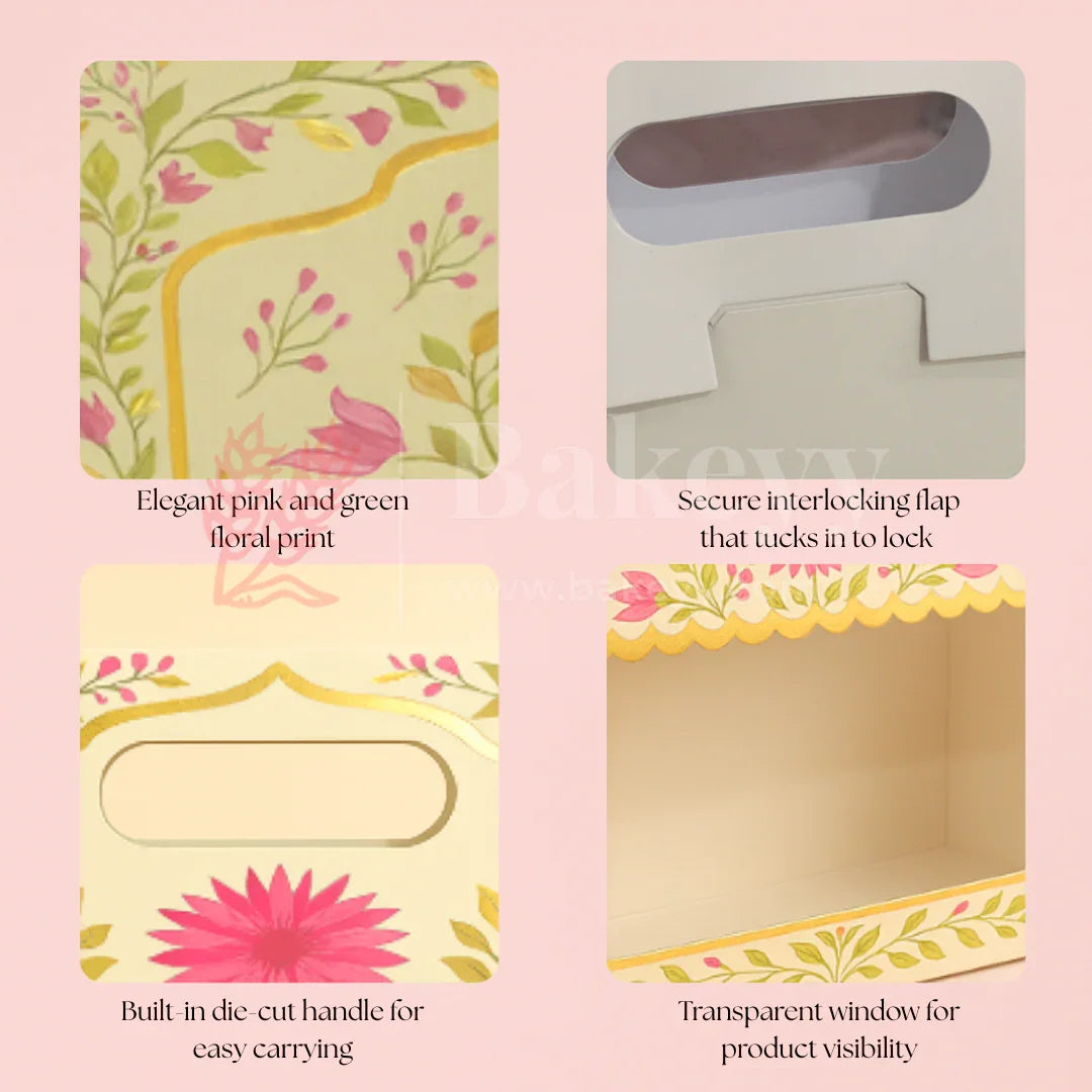 10x4x8 Inch | Pink Floral Window Gift Box with Handle | Luxury Festive Hamper Packaging | Pack of 10 - Bakeyy.com - India - 10x4x8 Inch | Pink Floral Window Gift Box with Handle | Luxury Festive Hamper Packaging | Pack of 10 - Default Title