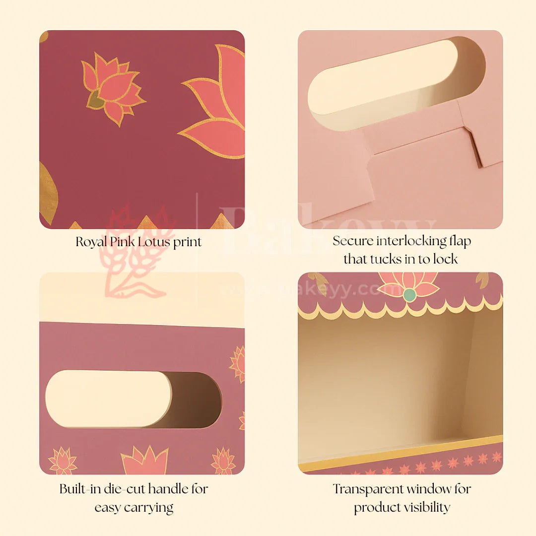 10x4x8 Inch | Purple Floral Window Gift Box with Handle | Luxury Festive Hamper Packaging | Pack of 10