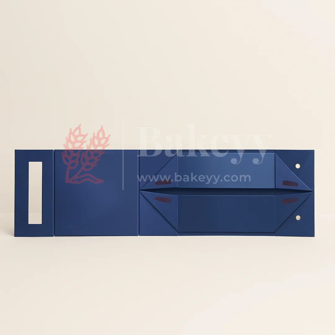 8x8x4 Inch | Royal Blue Persian Design Hamper Box with Leather Handle | Pack of 1