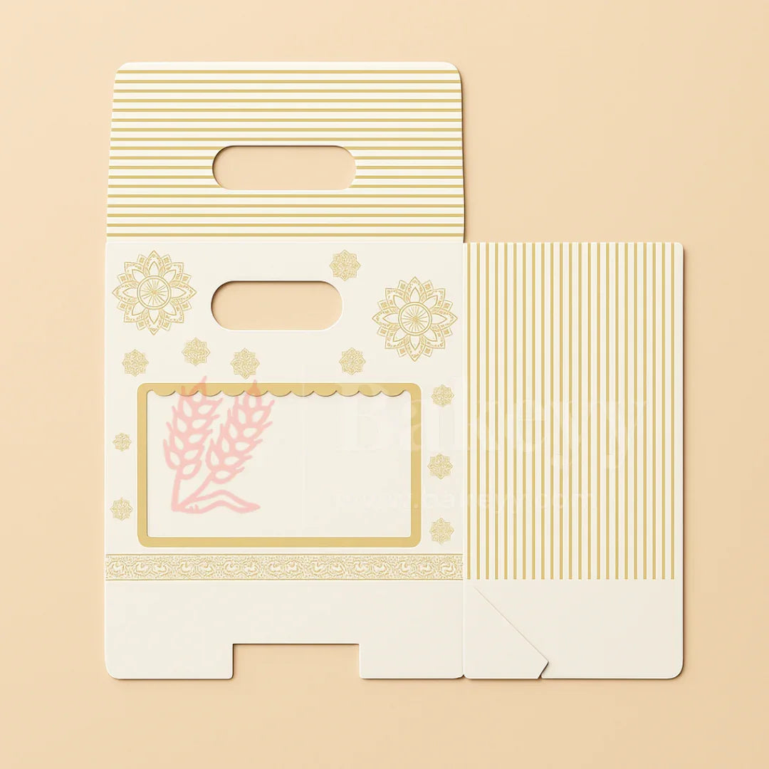 19 × 9 × 20 Cm | Elegant White and Gold Floral Window Gift Box with Handle | Luxury Festive Hamper Packaging | Pack of 10