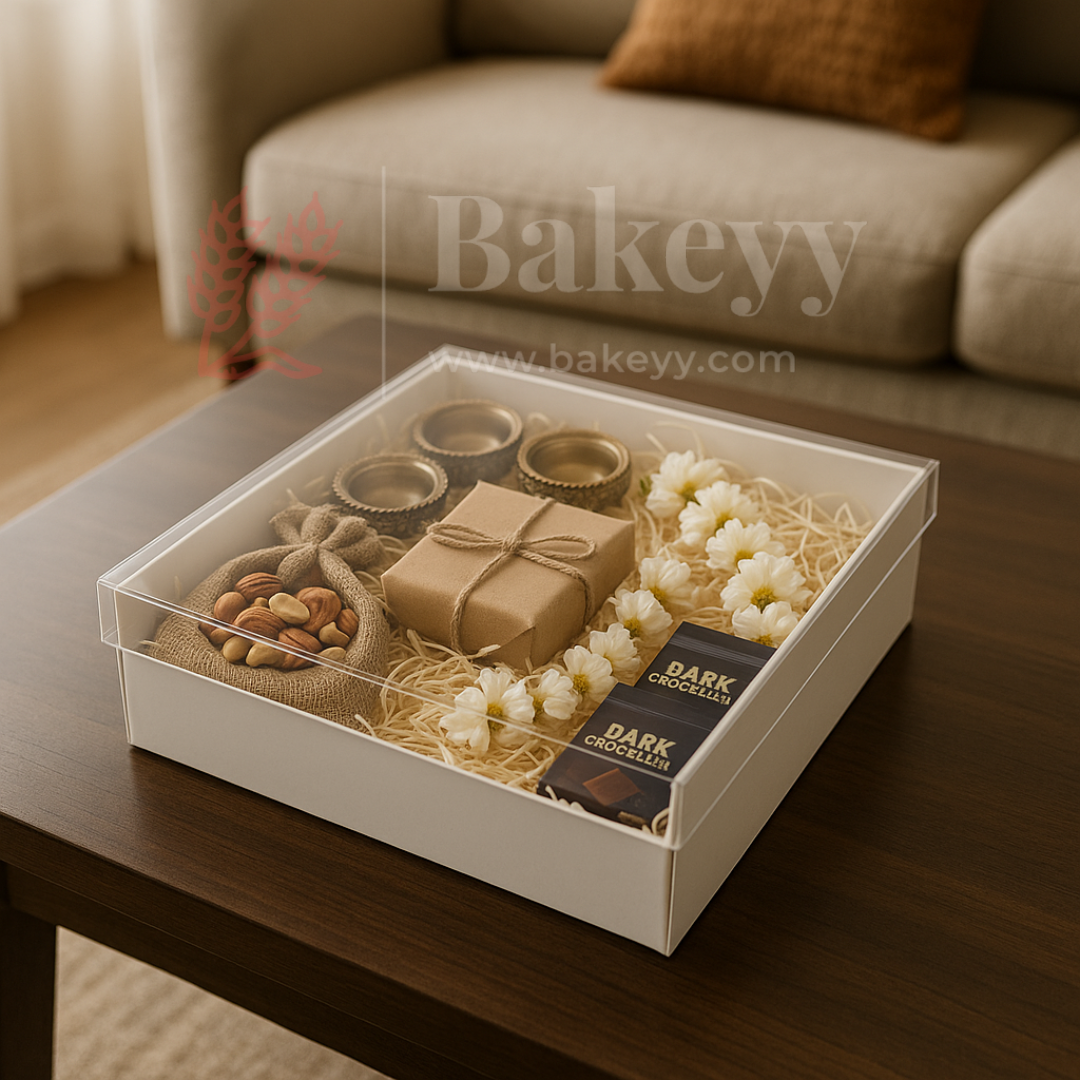 11x11x2 Inch | White Brownie Box with Transparent Lid | Hamper Box | Pack of 10