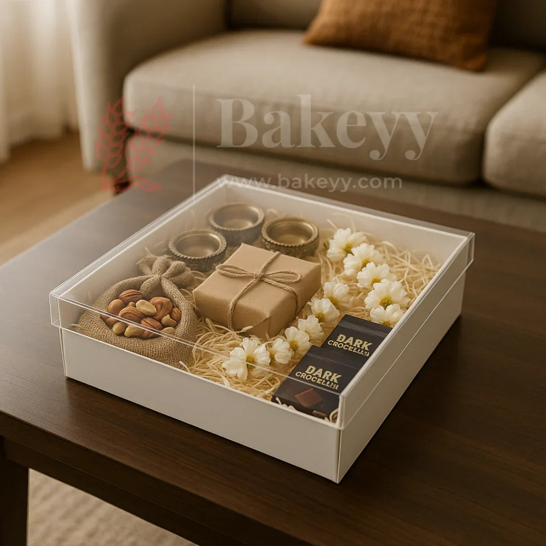 11x11x2 Inch | White Brownie Box with Transparent Lid | Hamper Box | Pack of 10 - Bakeyy.com - India - 11x11x2 Inch | White Brownie Box with Transparent Lid | Hamper Box | Pack of 10 - Default Title