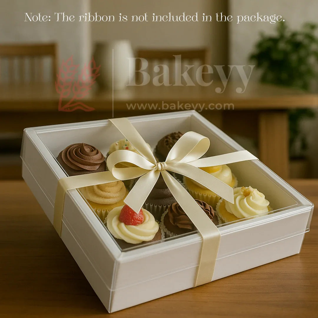 11x11x2 Inch | White Brownie Box with Transparent Lid | Hamper Box | Pack of 10 - Bakeyy.com - India - 11x11x2 Inch | White Brownie Box with Transparent Lid | Hamper Box | Pack of 10 - Default Title