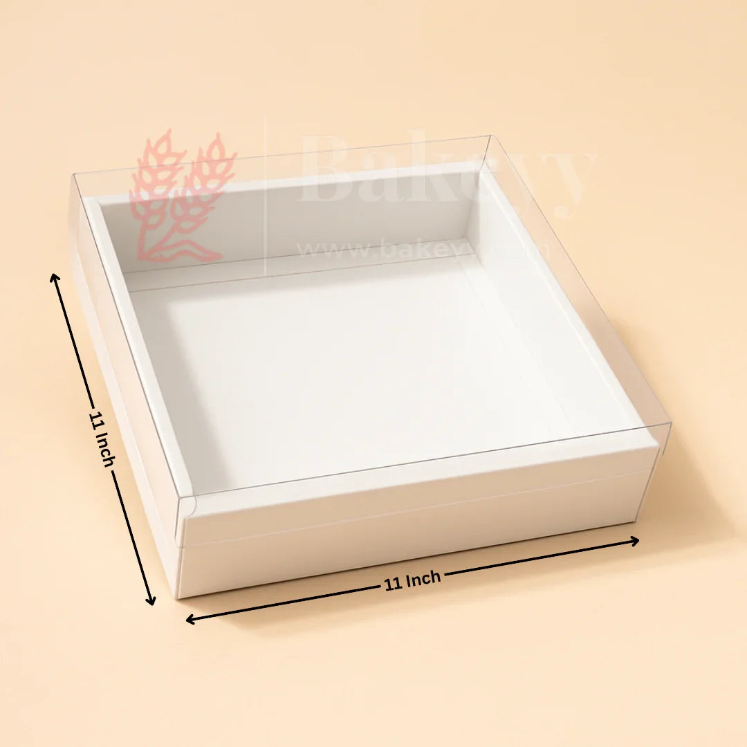 11x11x2 Inch | White Brownie Box with Transparent Lid | Hamper Box | Pack of 10 - Bakeyy.com - India - 11x11x2 Inch | White Brownie Box with Transparent Lid | Hamper Box | Pack of 10 - Default Title