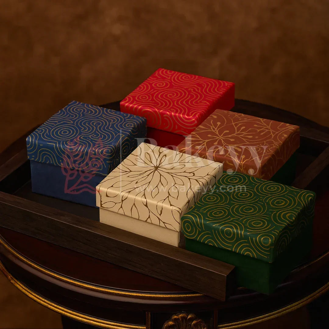 9x9x6 cm | Gold Printed Rigid Gift Box | Hamper Box | Pack of 1 - Bakeyy.com - India - 9x9x6 cm | Gold Printed Rigid Gift Box | Hamper Box | Pack of 1 - Green