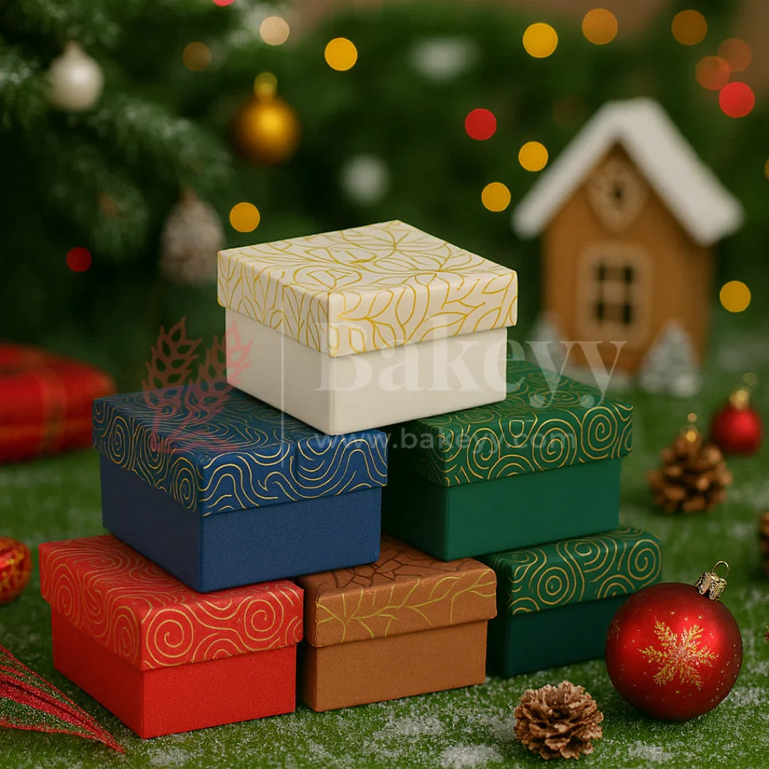 9x9x6 cm | Gold Printed Rigid Gift Box | Hamper Box | Pack of 1 - Bakeyy.com - India - 9x9x6 cm | Gold Printed Rigid Gift Box | Hamper Box | Pack of 1 - Green