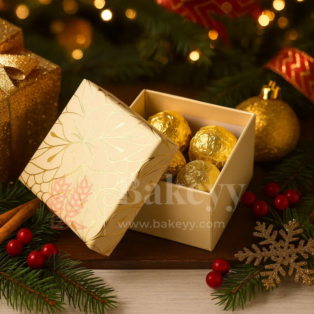 9x9x6 cm | Gold Printed Rigid Gift Box | Hamper Box | Pack of 1 - Bakeyy.com - India - 9x9x6 cm | Gold Printed Rigid Gift Box | Hamper Box | Pack of 1 - Green