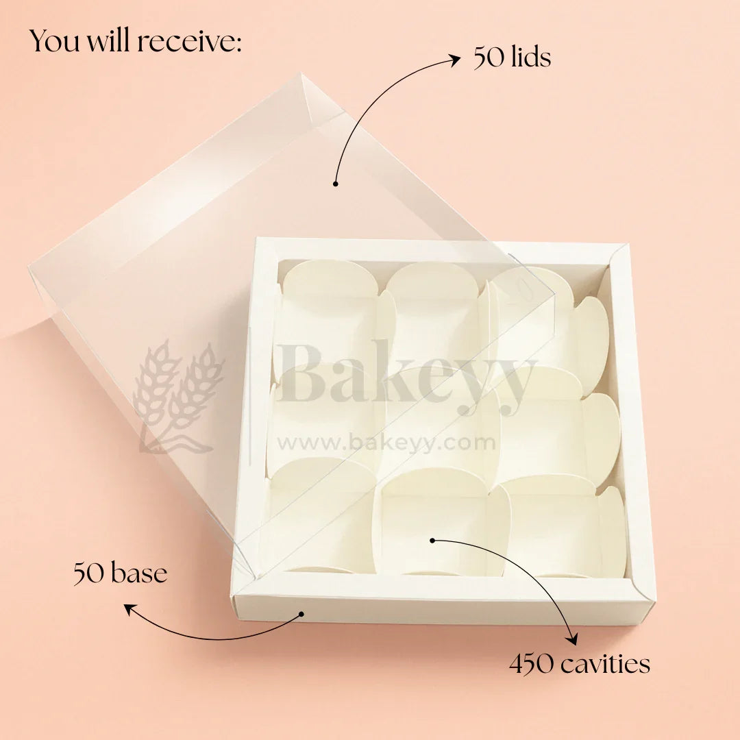 9 Cavity Chocolate Box | White Colour Cavity Box | Pack of 50 - Bakeyy.com - India - 9 Cavity Chocolate Box | White Colour Cavity Box | Pack of 50 - Default Title