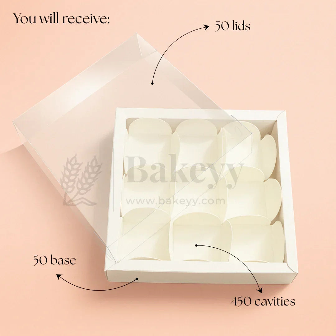 9 Cavity Chocolate Box | White Colour Cavity Box | Pack of 50 - Bakeyy.com - India - 9 Cavity Chocolate Box | White Colour Cavity Box | Pack of 50 - Default Title