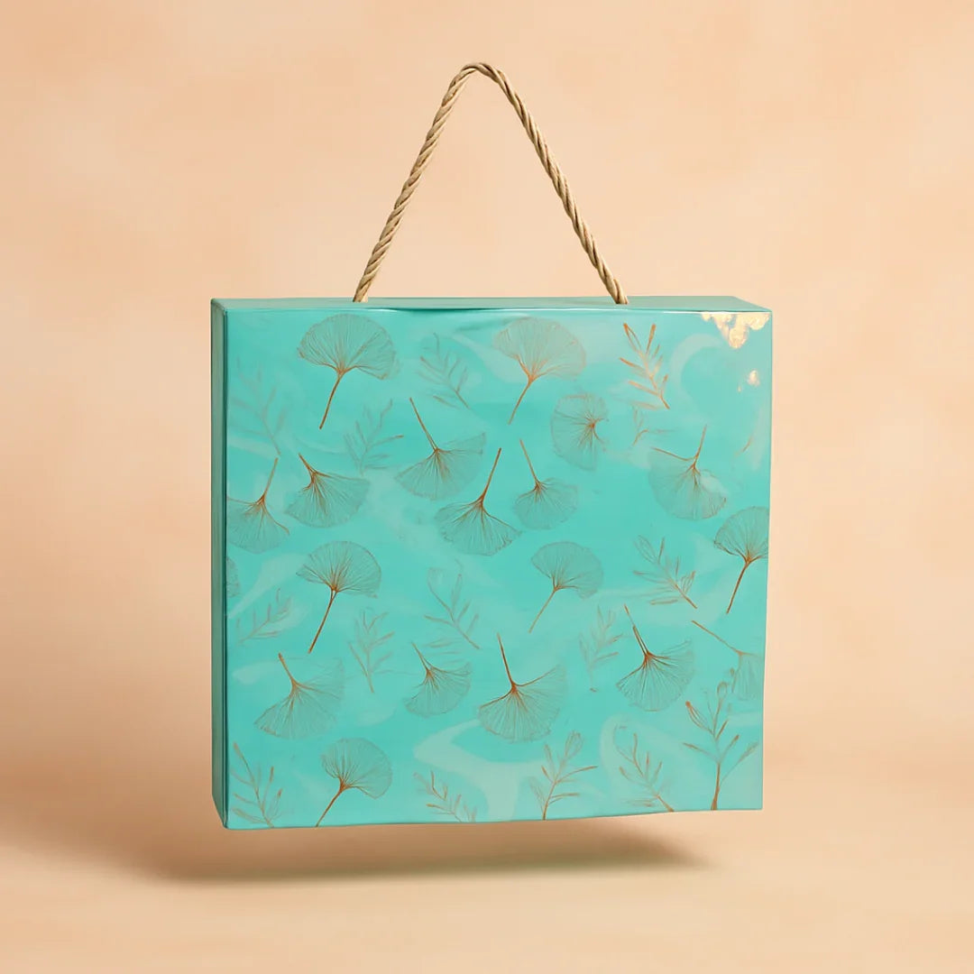 10x10x4 Inch | Aqua Blue Floral Print Collapsible Hamper Box with Rope Handle & 4 Cavities | Pack of 1