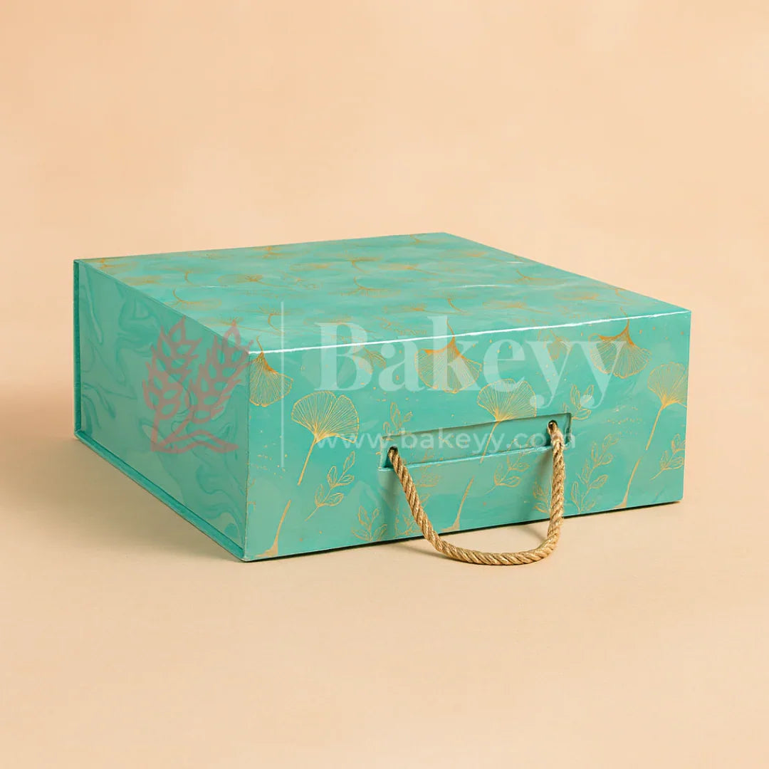 10x10x4 Inch | Aqua Blue Floral Print Collapsible Hamper Box with Rope Handle & 4 Cavities | Pack of 1