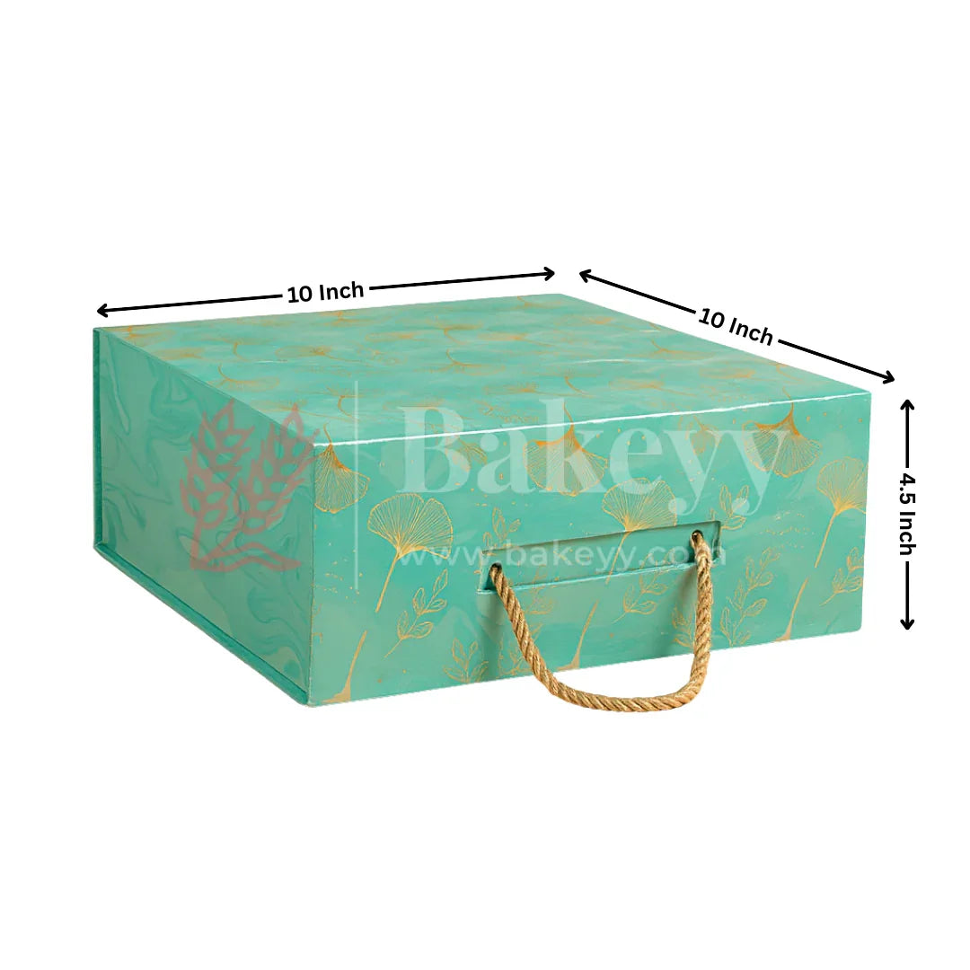 10x10x4 Inch | Aqua Blue Floral Print Collapsible Hamper Box with Rope Handle & 4 Cavities | Pack of 1