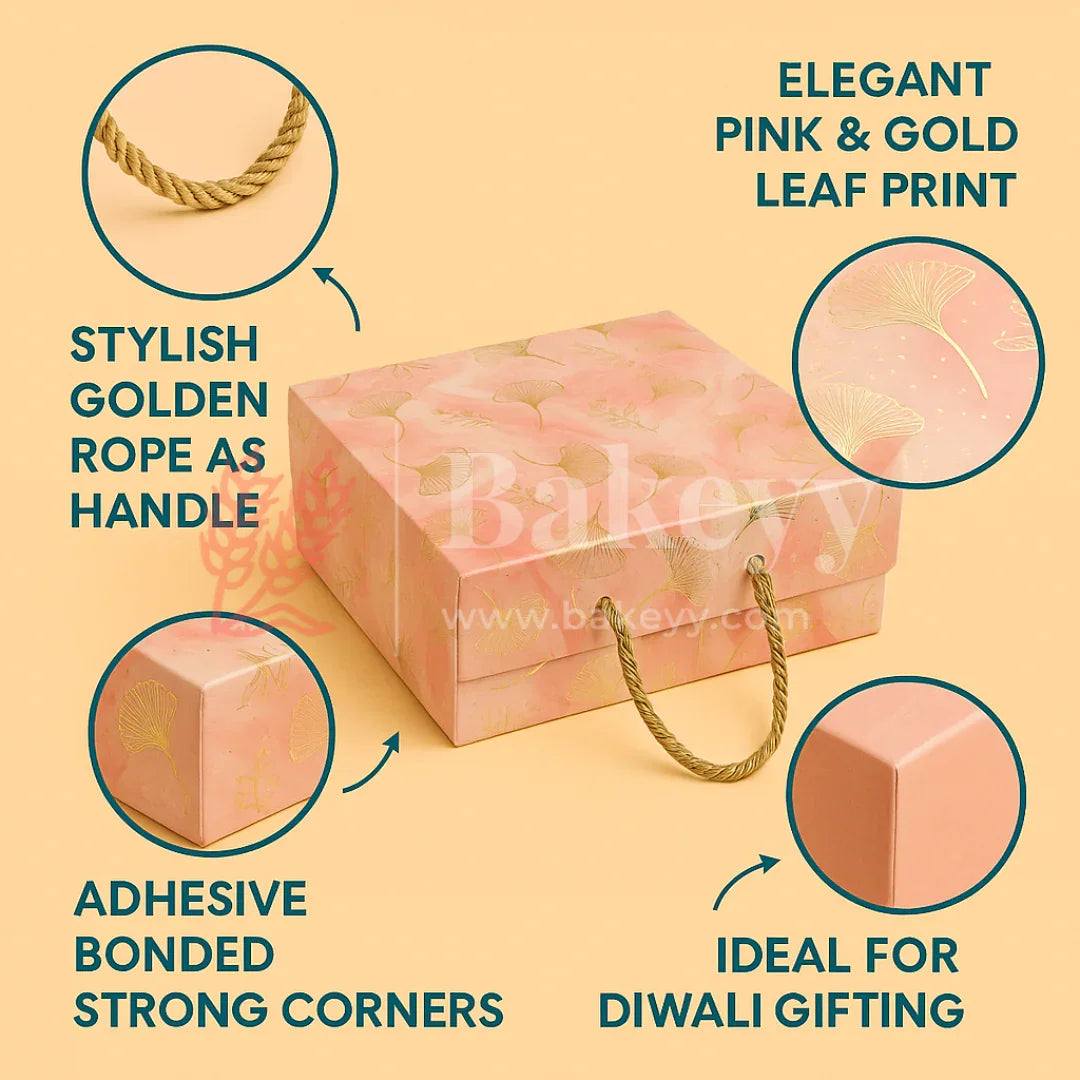 10x10x4 Inch | Peach Floral Print Collapsible Hamper Box with Rope Handle | Pack of 1