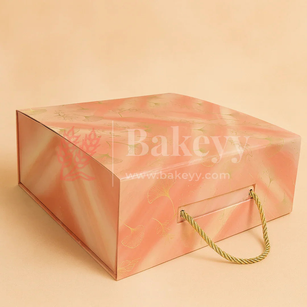 10x10x4 Inch | Peach Floral Print Collapsible Hamper Box with Rope Handle | Pack of 1