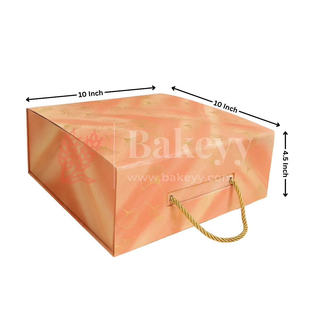 10x10x4 Inch | Peach Floral Print Collapsible Hamper Box with Rope Handle | Pack of 1