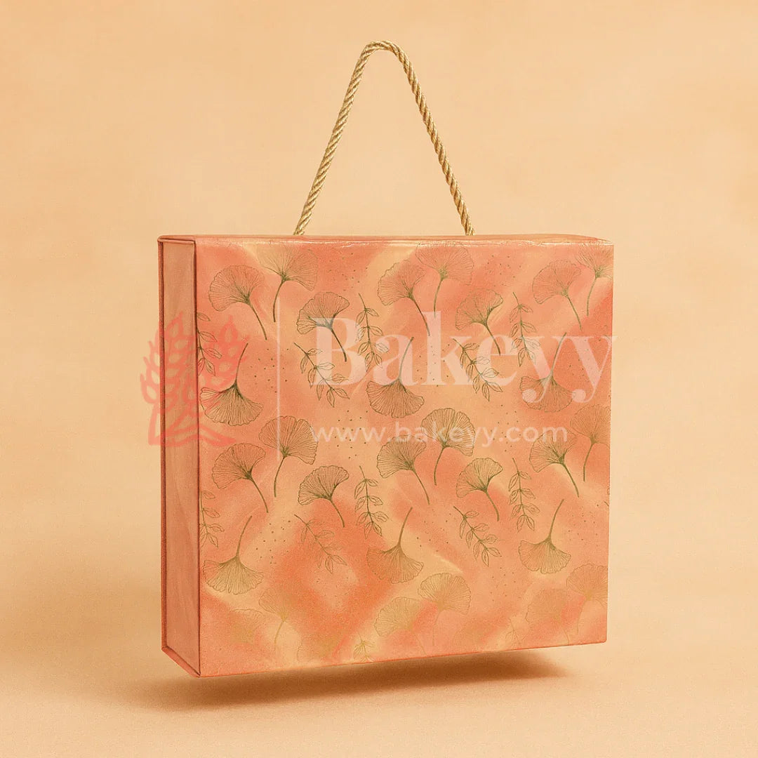 10x10x4 Inch | Peach Floral Print Collapsible Hamper Box with Rope Handle | Pack of 1