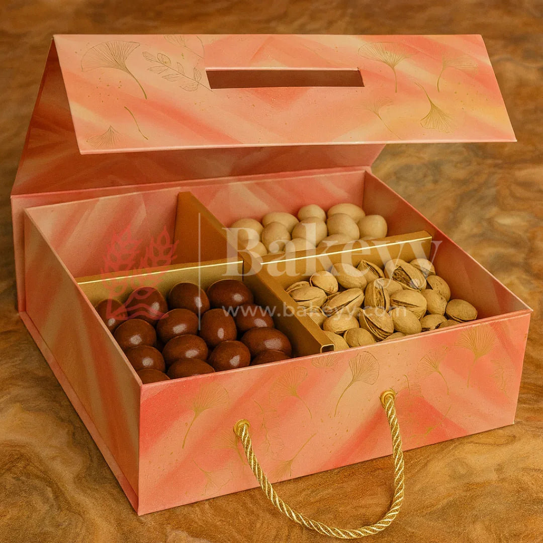 10x10x4 Inch | Peach Floral Print Collapsible Hamper Box with Rope Handle | Pack of 1