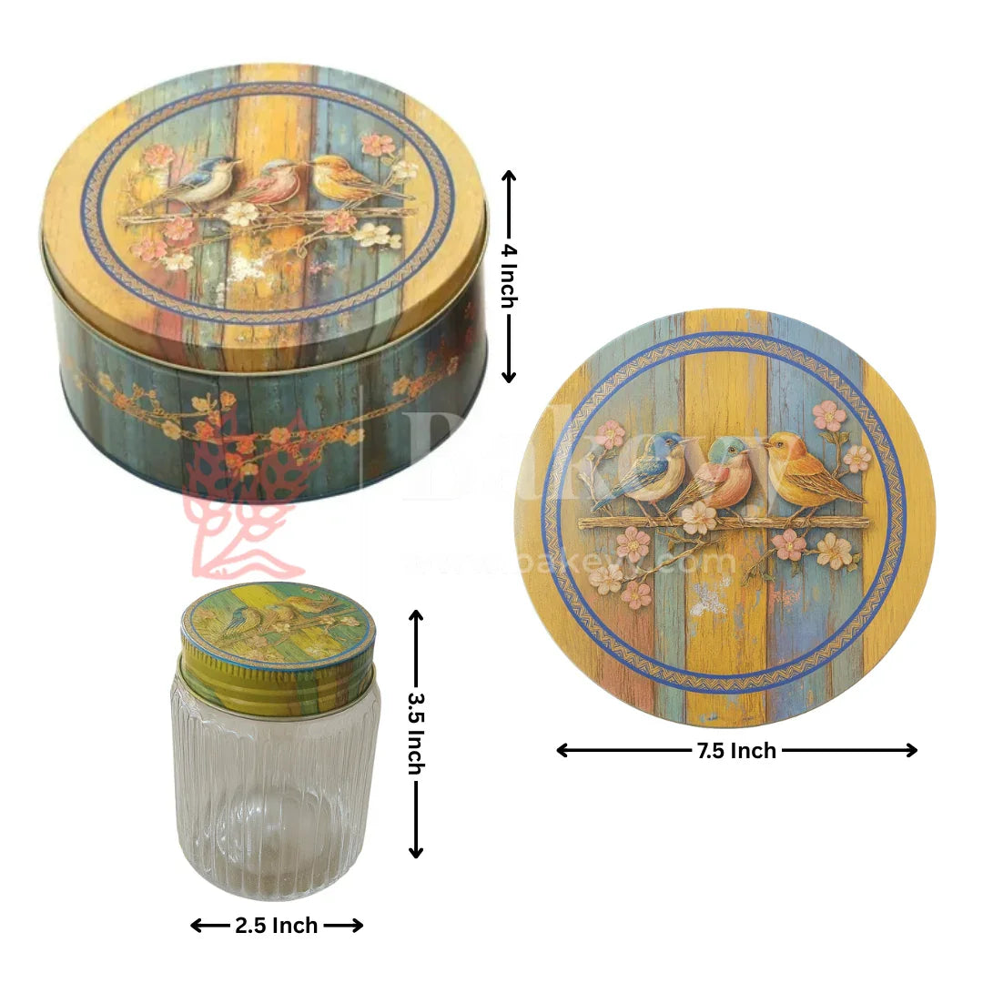 Vintage Bird & Floral Metal Tin Box with 3 Acrylic Jars | Pack of 1 - Bakeyy.com - India - Vintage Bird & Floral Metal Tin Box with 3 Acrylic Jars | Pack of 1 - Default Title
