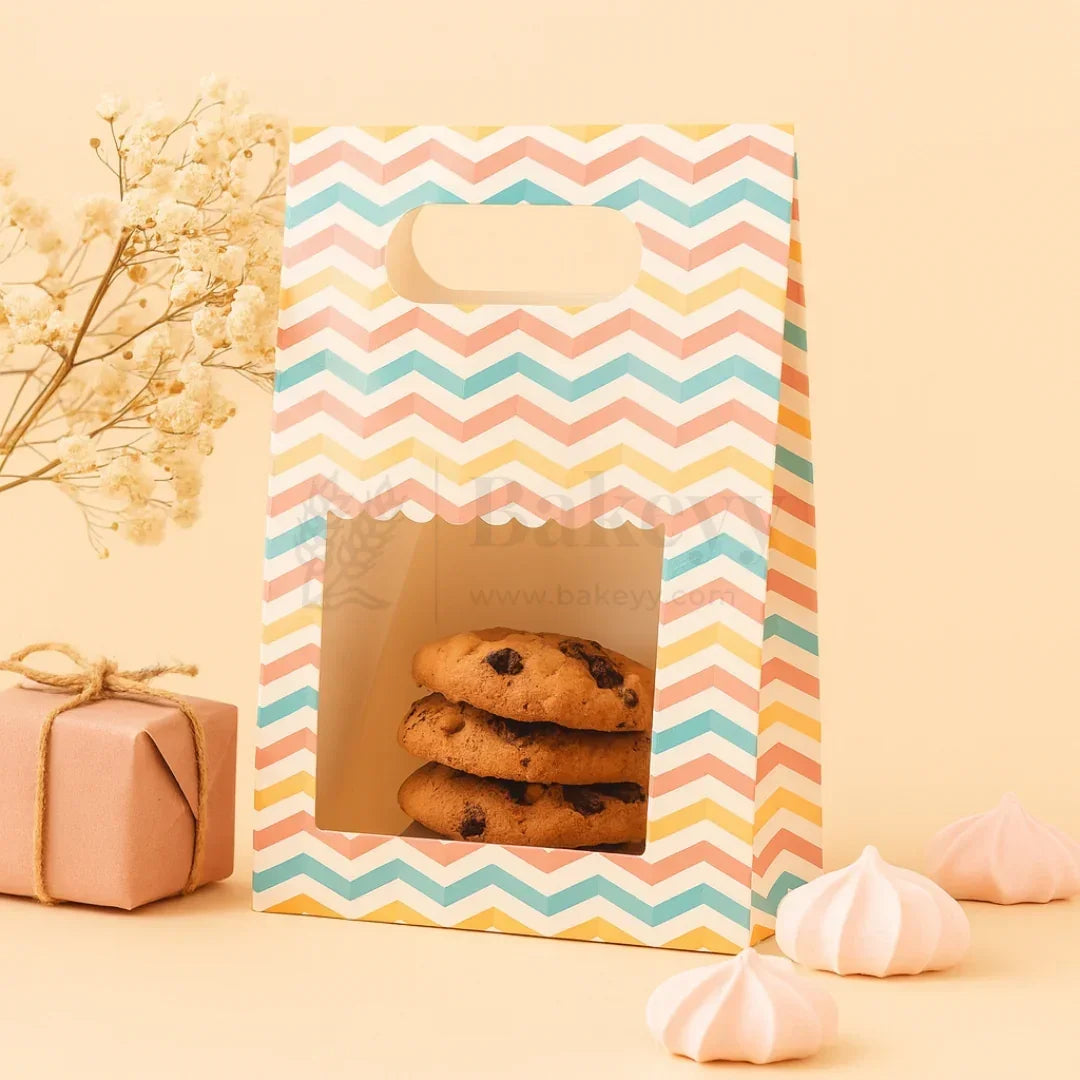 Rainbow Striped D-Cut Paper Bags| Pack of 10 - Bakeyy.com - India - Rainbow Striped D-Cut Paper Bags| Pack of 10 - Small