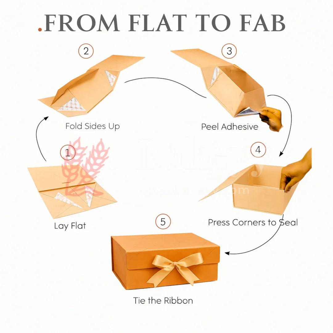 10x8x4 Inch | Golden Geometric Print Collapsible Hamper Box with Ribbon | Pack of 1