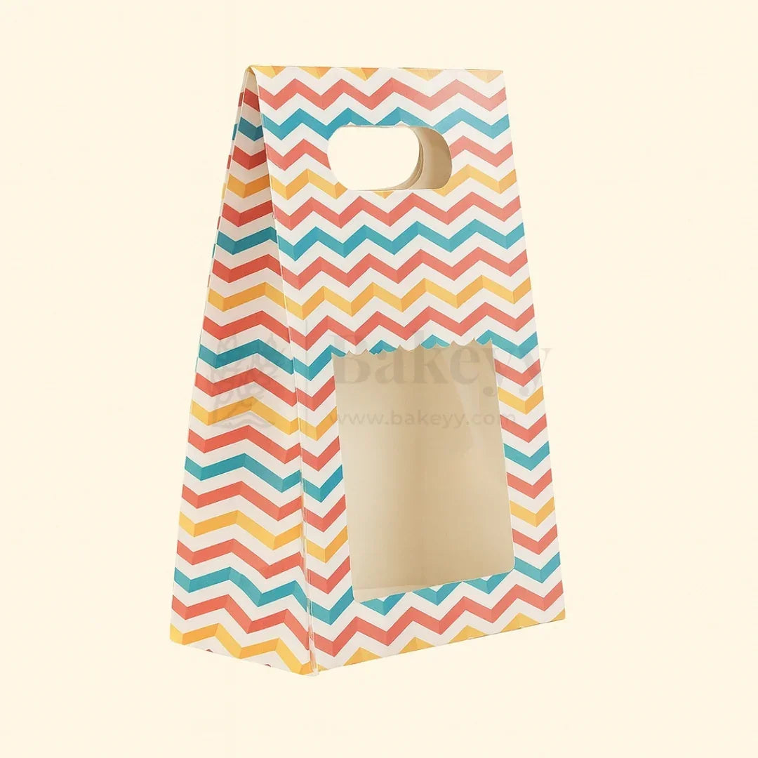 Rainbow Striped D-Cut Paper Bags| Pack of 10 - Bakeyy.com - India - Rainbow Striped D-Cut Paper Bags| Pack of 10 - Small