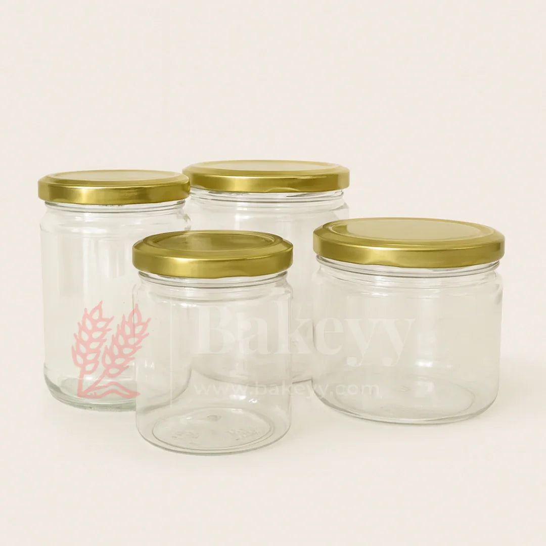 Elegant Clear Storage Jars with Stylish Golden Lids | Pack of 12