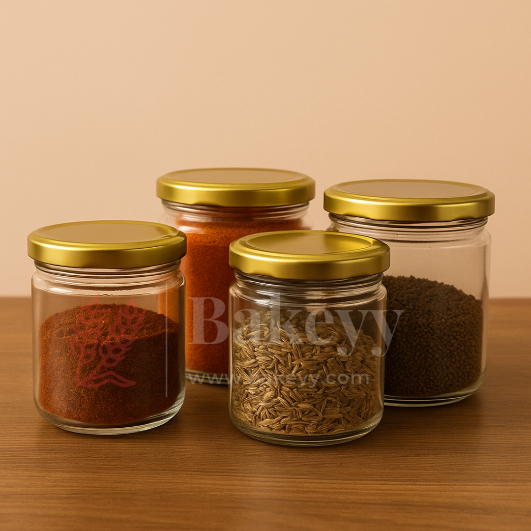 Elegant Clear Storage Jars with Stylish Golden Lids | Pack of 12