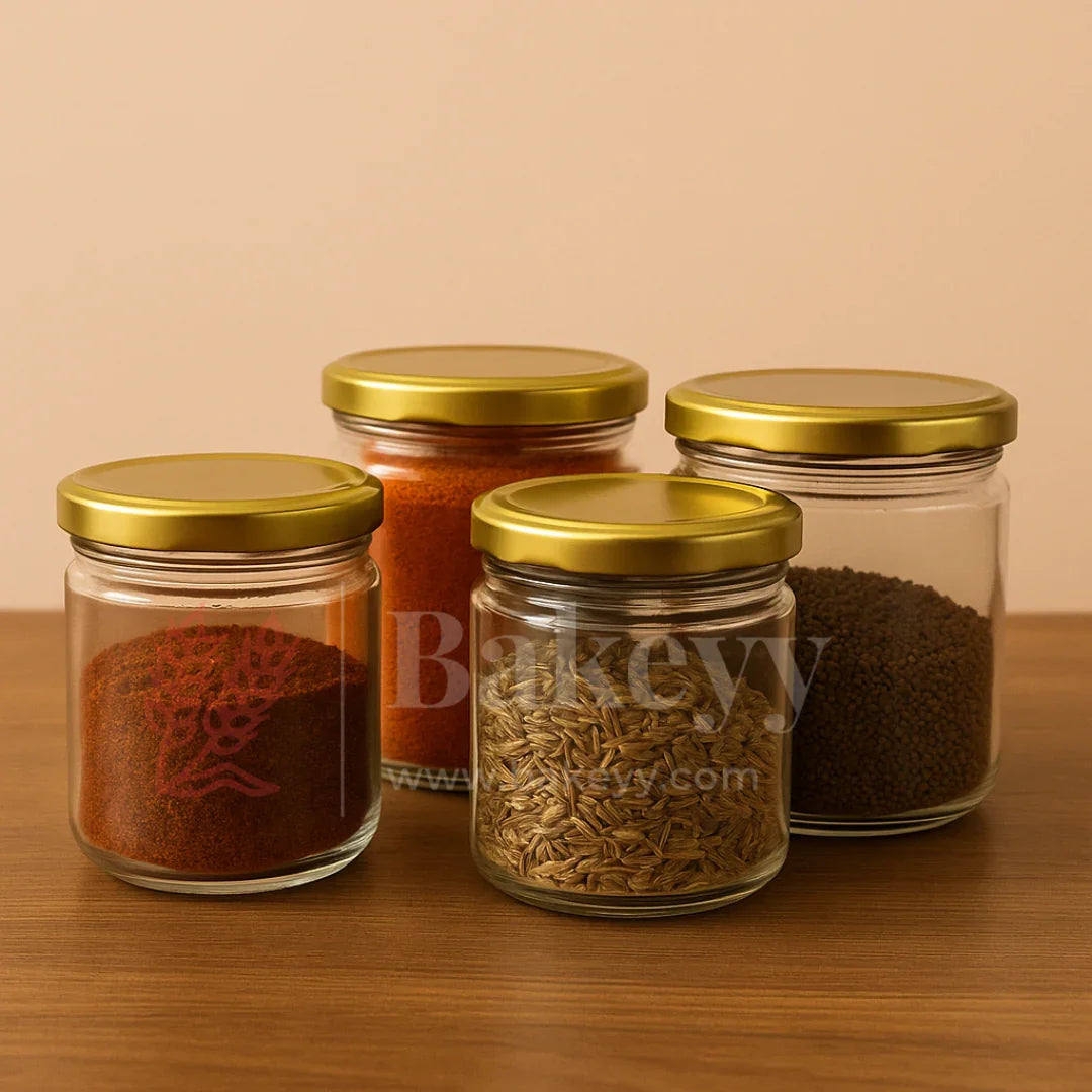 Elegant Clear Storage Jars with Stylish Golden Lids | Pack of 12