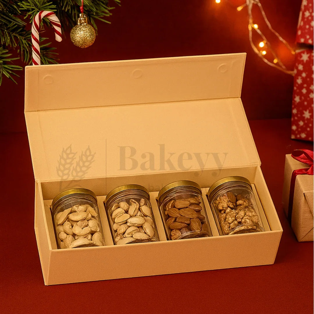 4 Jar Cream Colour Printed Hamper Box | 1 Piece - Bakeyy.com - India - 4 Jar Cream Colour Printed Hamper Box | 1 Piece - Default Title