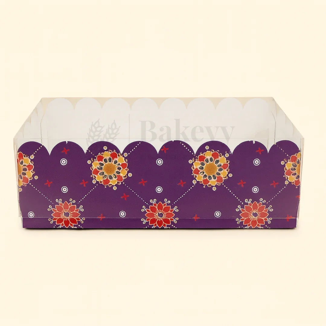 Purple Floral 2 Brownie Box With Transparent Lid | Pack of 50 - Bakeyy.com - India - Purple Floral 2 Brownie Box With Transparent Lid | Pack of 50 - Default Title