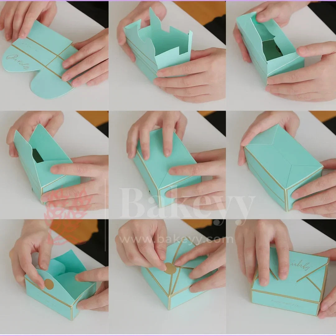 Pastel Blue Foldable Gift Box with Leather Handles | Pack of 10 - Bakeyy.com - India - Pastel Blue Foldable Gift Box with Leather Handles | Pack of 10 - Small