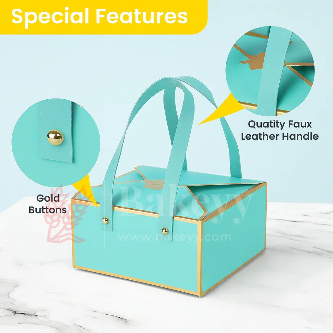 Pastel Blue Foldable Gift Box with Leather Handles | Pack of 10