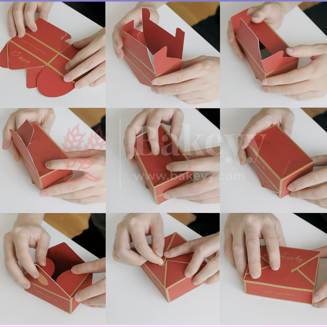 Luxury Red Foldable Gift Box with Leather Handles | Pack of 10