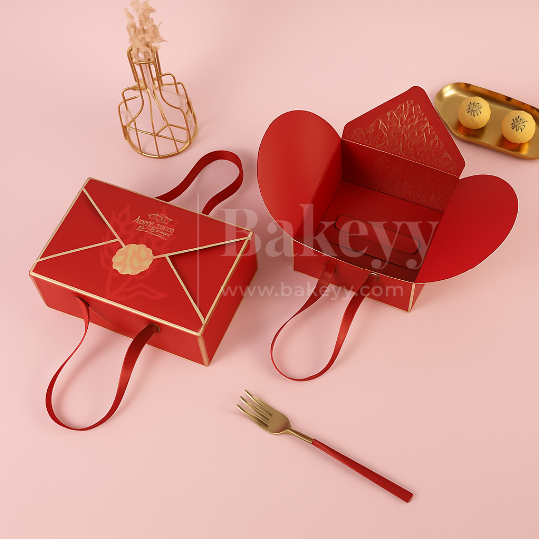 Luxury Red Foldable Gift Box with Leather Handles | Pack of 10