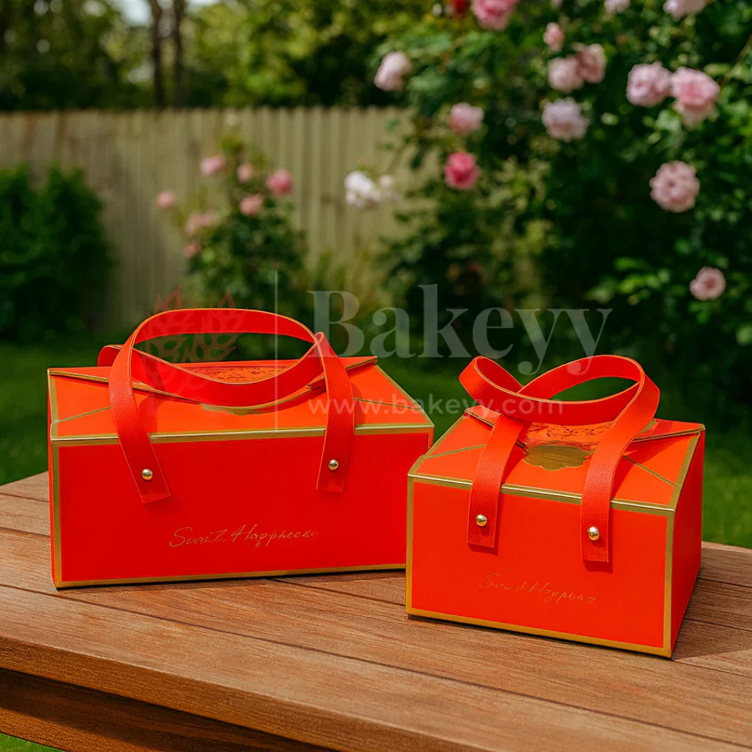 Luxury Red Foldable Gift Box with Leather Handles | Pack of 10
