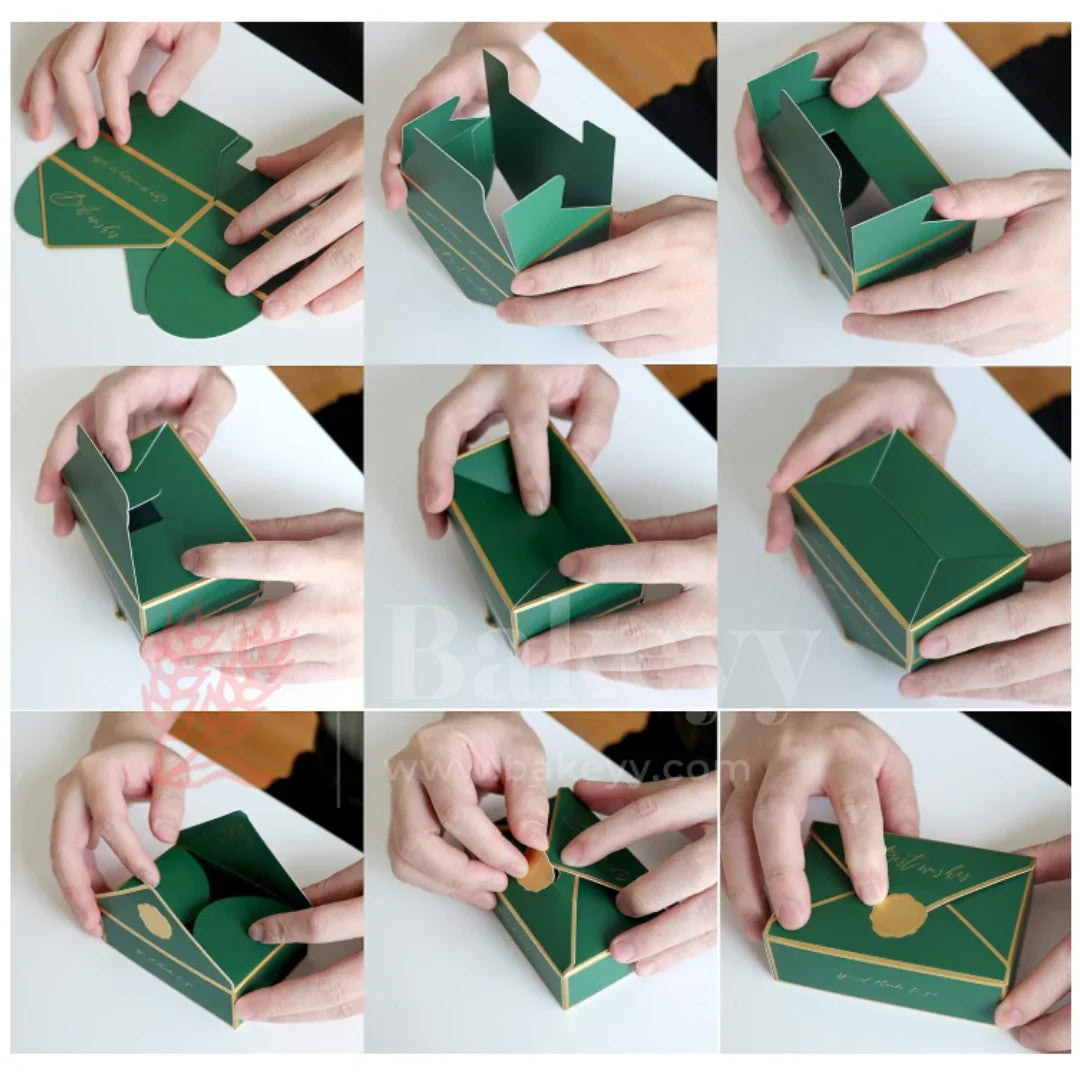 Luxury Dark Green Foldable Gift Box with Leather Handles | Pack of 10